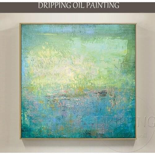 Excellent Artist Hand-painted Abstract Emerald Acrylic Painting on Canvas Modern Abstract Emerald Colors Square Acrylic Painting