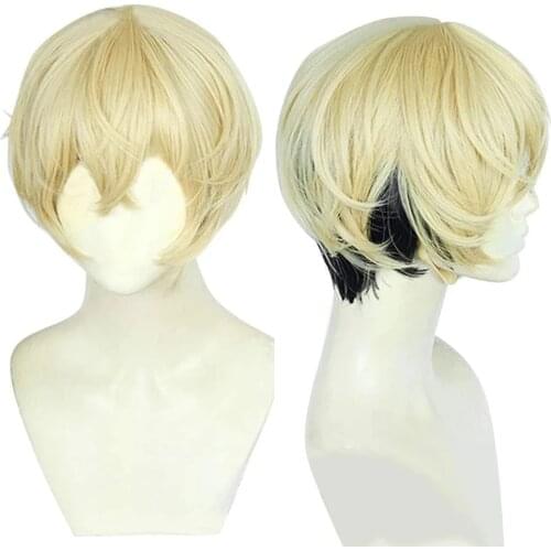 High Quality Anime Tokyo Revengers Chifuyu Matsuno Cosplay Wig Short Blonde Black Heat Resistant Synthetic Hair Wigs + Wig Cap
