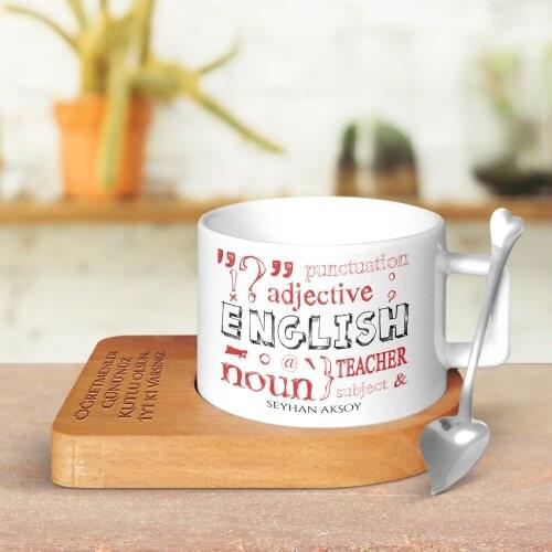 Personalized English Teacher Wood Altlıklı Ceramic Cup-6