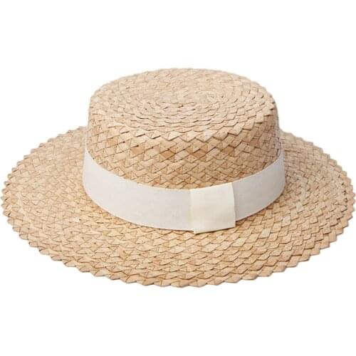 New Handmade Straw Beach Hat For Women Summer Holiday Panama Cap Fashion Flat Sun Protection Visor Hats