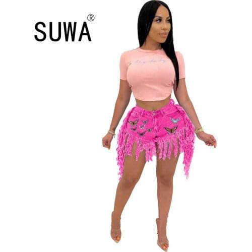 New Product Women Tassel Splicing Zipper Up Shorts Jeans Vintage Streetwear Denim Short Pants Sexy Street Lounge Wear