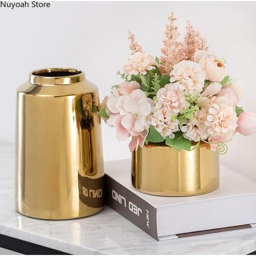Modern Golden Ceramic Vase Gilded Porcelain Handicraft Flower Arrangement Living Room Decoration Countertop Vase Home Decoration