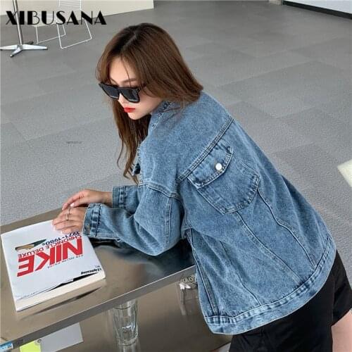 XIBUSANA Denim Jacket Women Basic Coats with Back Pocket 2020 Winter Autumn Female Casual Long Sleeve Loose Outwear Coat