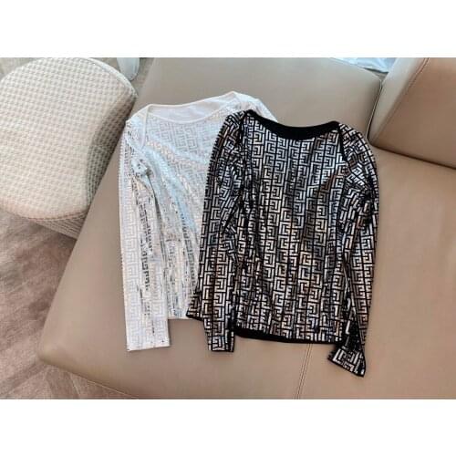 High 2021FW Autumn Quality Women Prints Long Sleeve Cotton T-Shirt Female Luxury Tee Tops 2 Color Gdnz 7.03