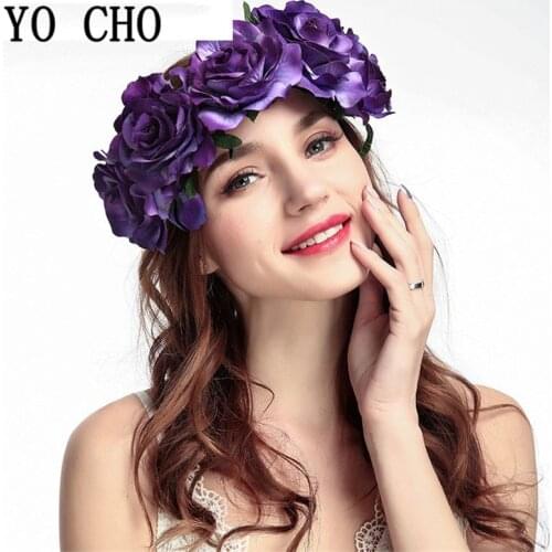 Ladies Decor Silk Roses Artificial Flowers Headband Sweet Wreath Accessories Bridal Hair Band Crown Holiday Garlands Fake Flores