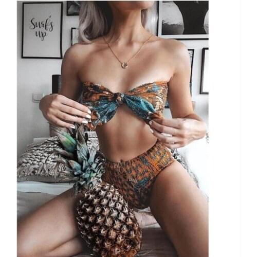 Bikini 2019 Sexy Women Swimwear 2pcs Suit Pineapple Swimsuit Bow Tie Fashion Beachwear Bathing Suit Thong Bikini Set