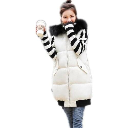 2018New Style Fashion Winter Women Vest Hooded Fur Collar Down Cotton Women Medium-Long Waistcoat Loose Casual Vest Mujer Q608