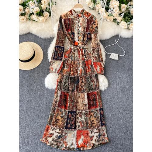 Womens New High-end Western Style Early Autumn Long Dress To Ankle All-match Beautiful Mother and Lady Dress UK019