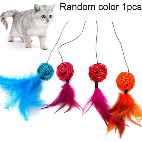 1pcs Cat Toy Pet Rattan Ball Ring Style Funny Feather Cat Play Ball Cat Interactive Toys For Cats Kitten Random Color
