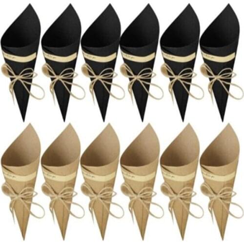 200 x Brown/Black Wedding Favors Flower Cones Holder Ice Cream Style DIY Kraft Paper Candy Boxes Wedding Decor Party gift box