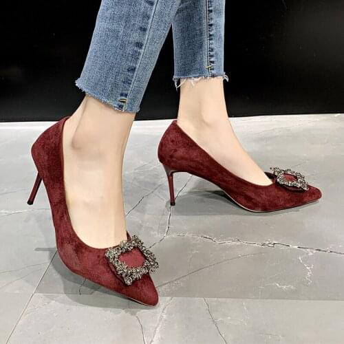 2020 New Woman Wild Fashion Sexy Frosted Leather Fine Heel Shallow Mouth Single Shoes Joker Comfort Shoes Female Leisure W37-34