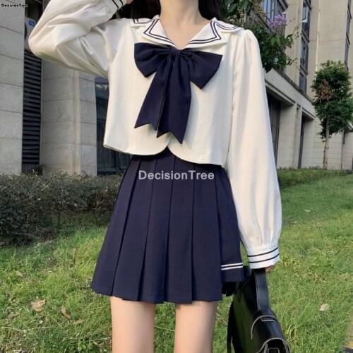 2021 girls school uniform clothing long sleeved navy collar shirt school students pleated skirts jk school sailor uniforms