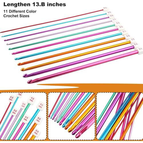 23PCS Multi-size Colorful Iron Crochet Hooks Tunisian Afghan Knitting Needles Set Household Handmade Knitting Crochet Tool