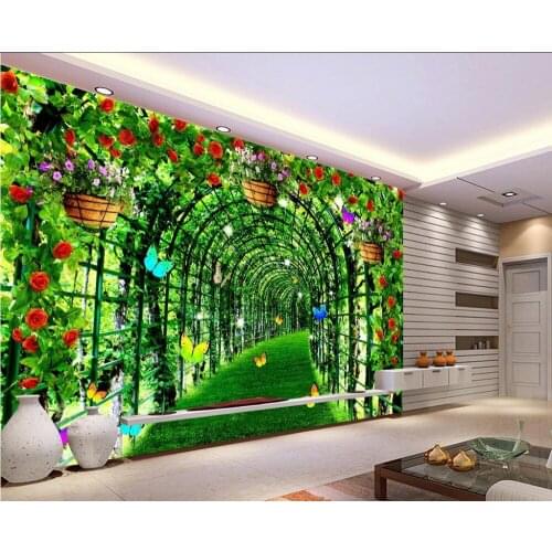 3d wallpaper for room Green flower corridor background wall decorative painting photo 3d wallpaper