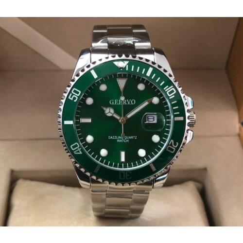 40mm GEERVO black or green dial Japanese quartz movement Rotatable bezel luminous mens watch Auto Date gr166-g8