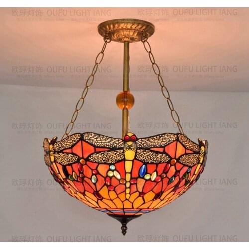 40CM European style tiffany Dragonfly pendant light retro art glass personality decorative bar restaurant hanging lamp
