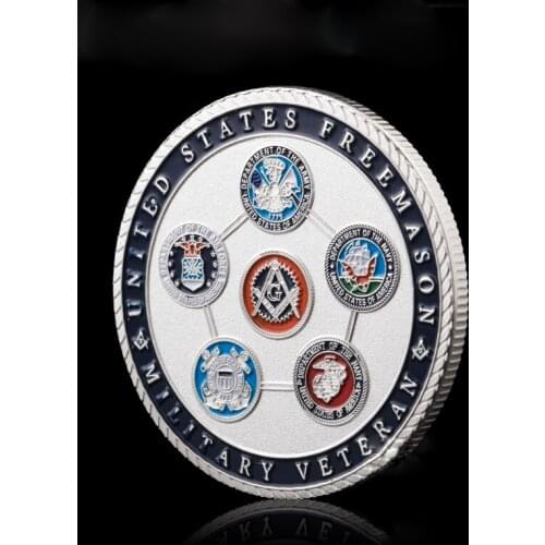 US Army Navy Marines Air Force Coast Guard Veterans Affairs Commemorative Coin Freemason Silver Plated Military Collectibles