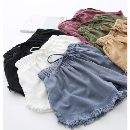 Basic Frayed Cotton Shorts Women Solid Wide Leg Shorts Summer Casual White, Black