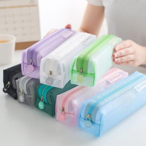 Pencil Case Transparent Mesh School Pencil Bag Capacity Nylon Pen Bag Case For Kid Gift Office Supplies