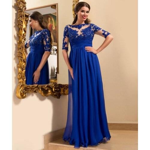 Eightale Mother of the Bride Dresses Blue Half Sleeves Appliques Lace Long Chiffon Custom Made Evening Dress for Party Gown