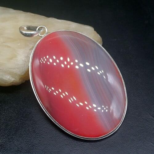 Gemstonefactory Jewelry Big Promotion 925 Silver Pure Unique Huge Botswana Agate Women Ladies Gifts Necklace Pendant 1202