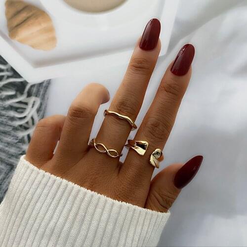 IPARAM Vintage Twisted Geometric Open Ring Set Punk Metal Gold Color Hollow Joint Ring 2021 Fashion Trend Jewelry Gift