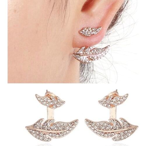 Jisensp New Crystal Leaf Earrings Gold Feather Earrings for Women Accessories Plant Earings Fashion Jewelry boucle d'oreille