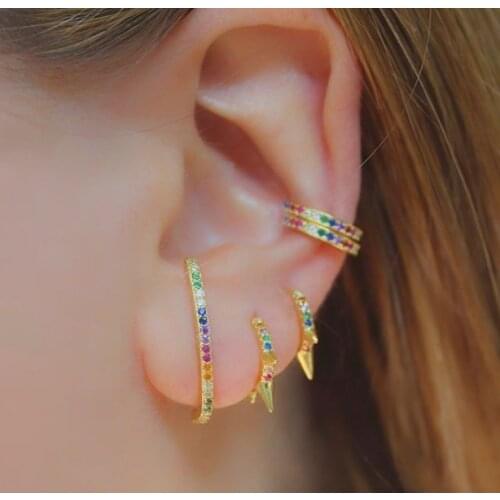 Clip-on Earrings No Pierced Non-piercing Earcuff Ear Earrings Without Piercing 925 sterling silver with rainbow cz cuff