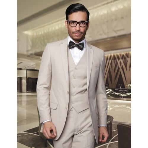 Handsome 3 Pieces Mens Suits Two Buttons Wedding Suits for Men Groom Tuxedos Business Formal Suit (Jacket+Pants+vest+tie)