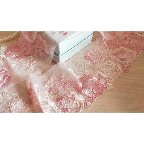 2 Yards Lace Trim Pink Floral Embroidered Tulle Lace 3.54" Wide Doll Dress Underwear Costume DIY Craft Supplies