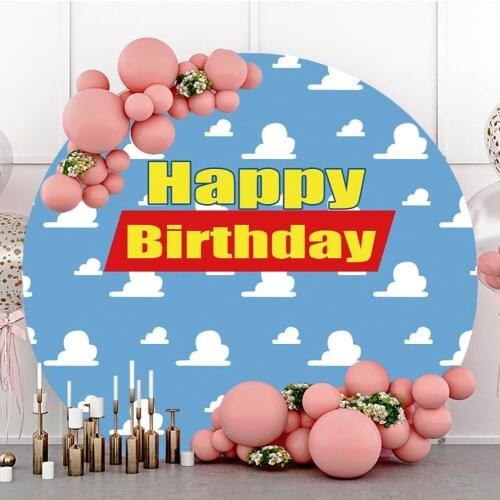 Laeacco Baby Birthday Round Background Cartoon Space Cloud Room Decor Polyester Photographic Photo Backdrop For Photo Studio