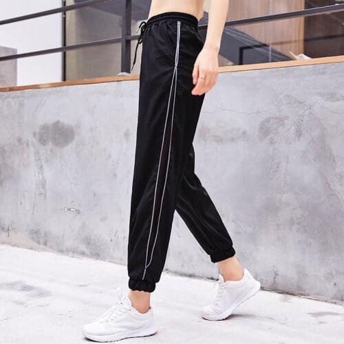 Summer Womens Trousers Side Stripe Zipper Opening Loose Breathable Strip Beam Foot Mouth Pants Clothes Fitness Joggers Women