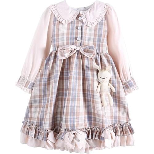 Early Autumn Best selling Lolita Fashion Bunny Plaid Dress Send Pendant