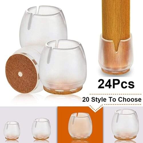 24Pcs Upgraded Furniture Silicone Protection Cover With Felt Pad Non-slip Table Chair Leg Caps Floor Protector Table Feet Covers