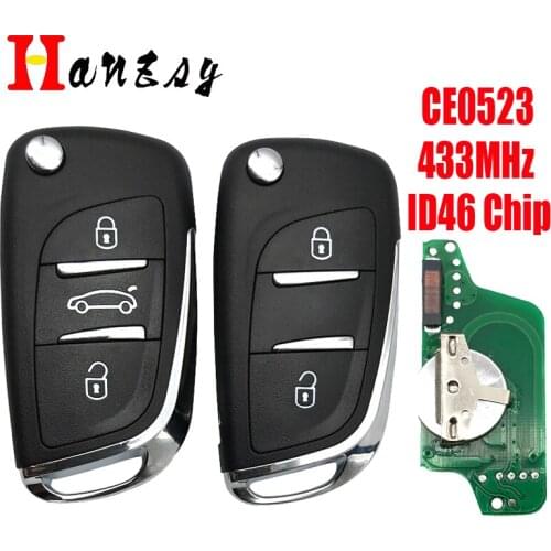 Modified 433MHz Flip Folding key For PEUGEOT 407 307 308 807 207 Partner 2/3 BT Remote Key ASK ID46 Chip CE0523 HU83/VA2 Blade