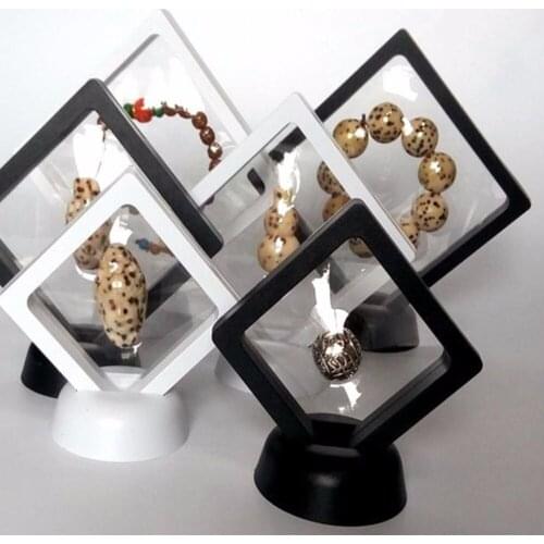 Trendy PE Cases Displays Square 3D Albums Floating Frame Holder Black White Coin Box Jewelry Display Show Case For Gift Wedding