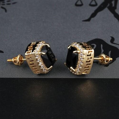 Men Hip Hop Fashion Earrings Color Large Zircon Earrings Ice Out Cuban Jewerly Hip Hop For Men