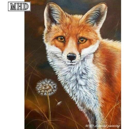 Full Square Animal Pattern 5D DIY Diamond Painting Fox Mosaic Rhinestone Cross Stitch Decoration Kit SD005