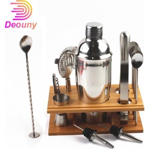 DEOUNY 14Pcs Bartender Kit Metal Cocktail Shaker Set Bartending Wine Bar Accessories Home Bars With Swizzle Sticks Tools 750ML