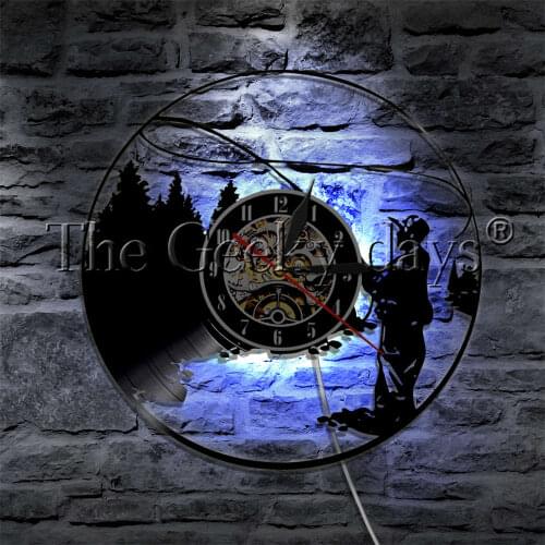 Fisherman Fishing Wall Clock LED Hanging Lamp Modern Design Wall Watch Decorative Lighting For Fishing Lover Gift