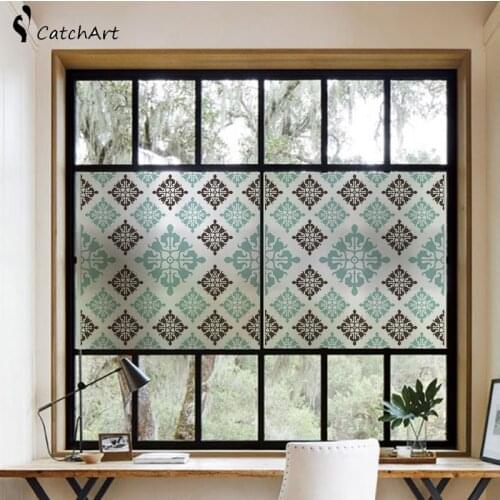 New Fashion Modern blue Abstract Geometry Window film Frosted Privacy Glass Door for Living Room or Bathroom