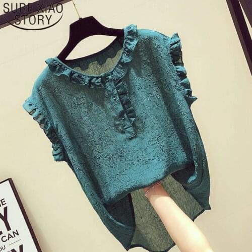2020 Summer New Solid Color Sleeveless Tops Korean Style O-neck Sweet Ruffled Chiffon Blouse Women Blusas Mujer De Moda 8919 50