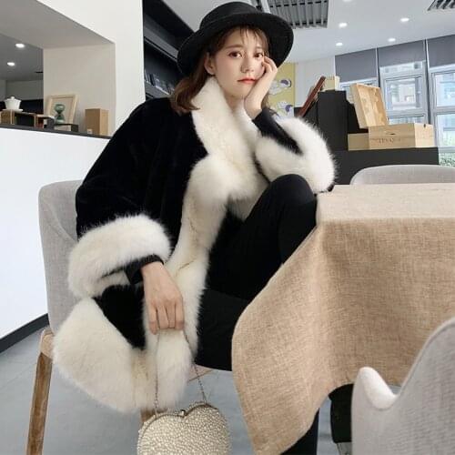 2020 Autumn Winter New Imitation Mink Velvet Thick Cape Shawl Coats Women Fashion Faux Leather Warm Loose Jackets