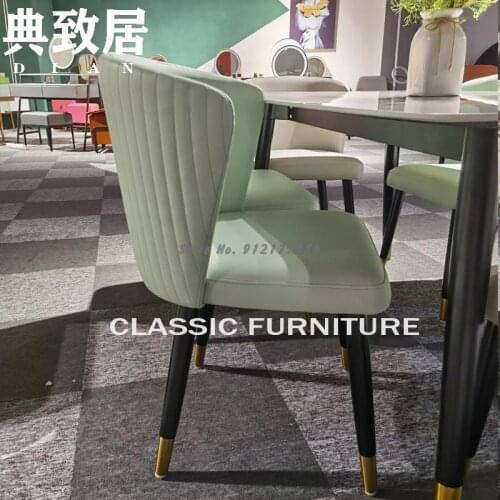 Dining Chair Modern Light Luxury Simple Home Restaurant Solid Wood Chair Leisure Back Chair Nordic Ins Dining Leather Chair
