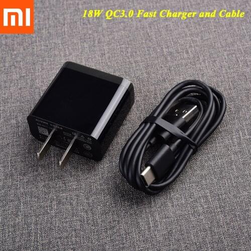 Original 18W QC3.0 QC4.0 Fast Charger EU US Power Wall Adapter For Mi 9 8 SE 6 CC9 A3 Redmi Note 7 8 9 Pro USB3.1 Type C Cable