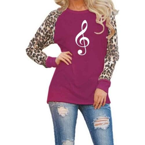 Music Note Print Spring Autumn Casual T-Shirt Female Lover Gift Leopard Harajuku Punk Long Sleeve Tops Lover Silicone Tees