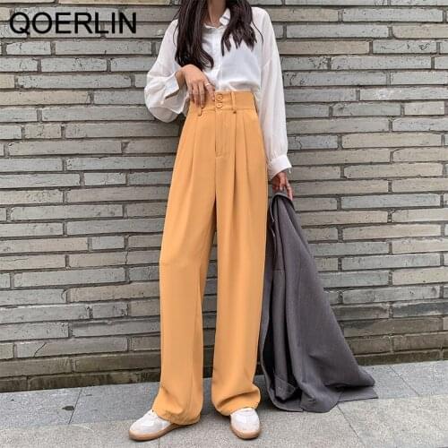 QOERLIN Wide Leg Womens Suit Pants High Waist Drape Black Casual Straight Trouser Plus Size Office Ladies Loose Suit Pants Girl