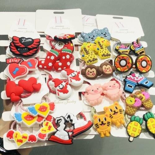 10Pcs Christmas Ice Cream Flowers Hair Accessories Children Rubber Bands Scrunchies Elastic Hair Bands Girls Headband Ties Gum