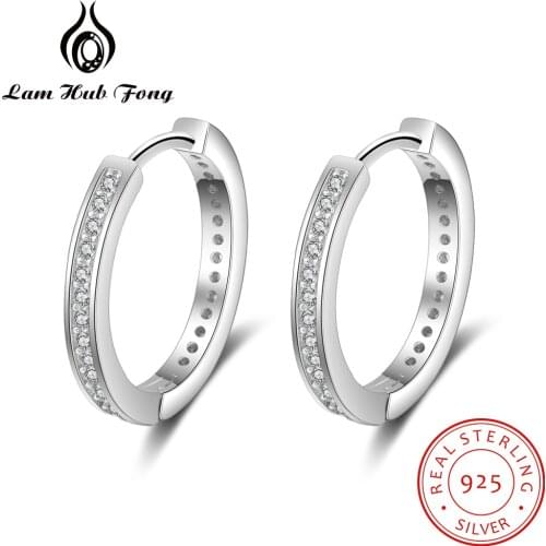 Classic 925 Sterling Silver Round Hoop Earrings for Women Cubic Zirconia Paved Circle Earrings Silver 925 Jewelry Wedding Gift