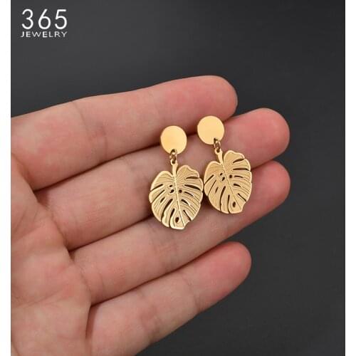 Bohemian Stainless Steel Monstera Leaf Dangle Drop Earrings Women Gold Tropical Hollow Plant Leaves Brincos Party Gifts